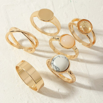 6pcs/set Vintage Bohemia Metal Opal Knuckle Rings Set For Women Fashion Geometric Statement Rings Party Jewelry Forefinger Ring daiiibabyyy